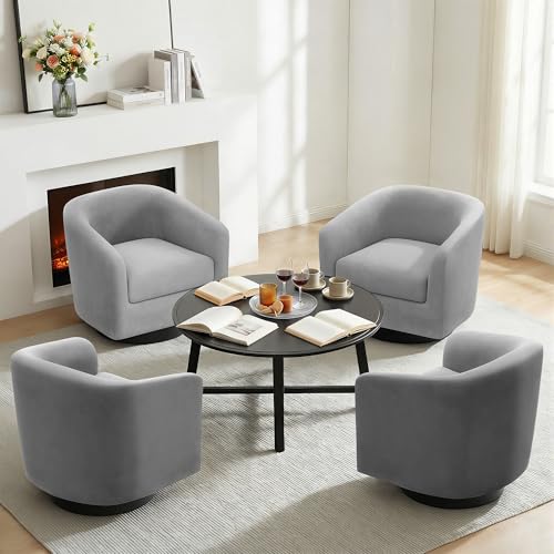 Swivel Barrel Accent Chair, Comfy Reading Armchair, Medium Gray, Set of 1 | Club Chairs for Adults, Low-Back Design, Modern Round Style, Solid Wood Frame & Metal Swivel Base, For Living Room & Bedroom - color: Medium Gray