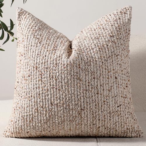 22x22 Beige Throw Pillow Cover Textured Boucle Striped Chic Morden Boho Accent Farmhouse Square Decorative Couch Pillow Cover for Home Decor Bed Sofa Living Room - color: Beige, size: 22" x 22" (Pack of 1)