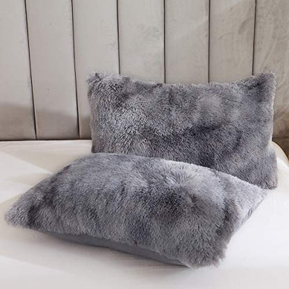 Tie Dye Printed Faux Fur Bedding Set Modern Abstract Shaggy Plush Duvet Cover with Pillow Sham, Ultra Soft Warm (Twin, Tie Dye Gray) - color: Tie Dye Gray, size: Twin
