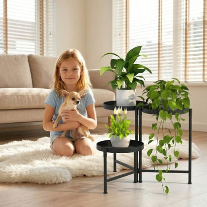 3 Tier Tall Metal Plant Stand, Duty Tiered Flower Shelf for Patio Garden | Foldable storage, Rotatable 3-tier design, leakproof trays, Waterproof rustproof, 10-minute easy assembly - size: 3 Tier