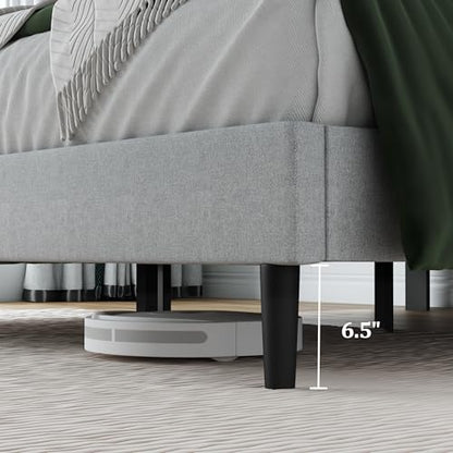 Full Size Upholstered Bed Frame Frame with Headboard，Velvet Gray | Geometric Head Board Platform Bed, Sturdy Wooden Slats, Noiseless No Box Spring Required, Easy to Assemble - color: Light Gray, size: Full