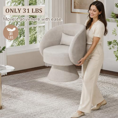 Swivel Barrel Chair Set of 2 , 360 Degree Small Accent Chair, Linen Beige | Modern 360 Degree Swivel Barrel Chair Set, Comfy Small Vanity Accent Chair with Pillow for Living Room,Bedroom,Office - color: Beige White