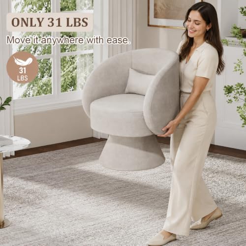 Swivel Barrel Chair Set of 2 , 360 Degree Small Accent Chair, Linen Beige | Modern 360 Degree Swivel Barrel Chair Set, Comfy Small Vanity Accent Chair with Pillow for Living Room,Bedroom,Office - color: Beige White