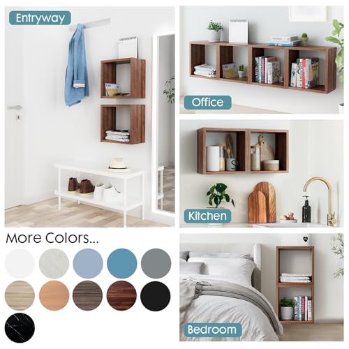Cube Floating Shelves Set2, Display Shelves Wall Mount 7.75" D x 12.5" W x 12.5" H, (Walnut, Square 2 Cubes) - color: Dark Walnut, size: Square-Set2