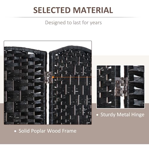 Folding Room Divider, 6Ft Tall Privacy Screen, Hand-Woven Wicker Style Freestanding Wall Partition for Home Office Bedroom, No Assembly Required - color: Black, size: 6 Panel