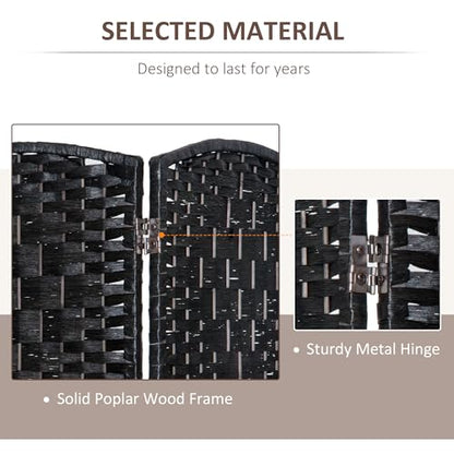 Folding Room Divider, 6Ft Tall Privacy Screen, Hand-Woven Wicker Style Freestanding Wall Partition for Home Office Bedroom, No Assembly Required - color: Black, size: 6 Panel