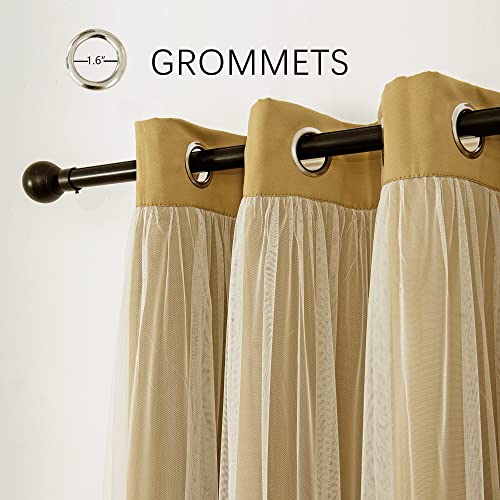 INLINAS Blackout Curtains with Sheer Overlay, Gold, 37x63 Inches | Grommet Top Double Layer Curtains for Bedroom and Living Room Thermal Reduction Light Blocking and Energy Saving, Set of 2 - color: Gold, size: 37"W x 63"L (Pack of 2)