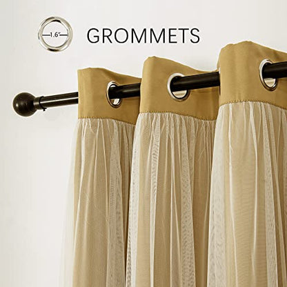 INLINAS Blackout Curtains with Sheer Overlay, Gold, 37x63 Inches | Grommet Top Double Layer Curtains for Bedroom and Living Room Thermal Reduction Light Blocking and Energy Saving, Set of 2 - color: Gold, size: 37"W x 63"L (Pack of 2)