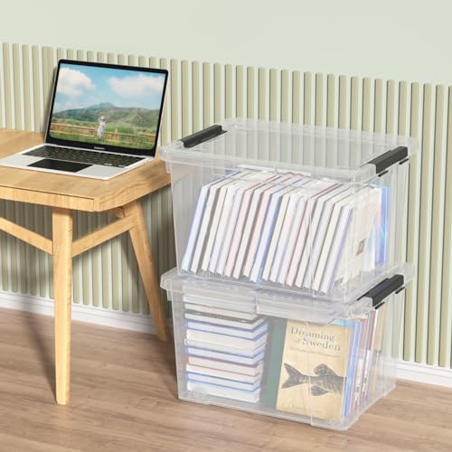 4 Pack 50 Quart Clear Plastic Storage Bins with Lids and Wheels | Large Stackable Latching Container Boxes for Clothes, Bedding, Garage Organization - size: 50 Quart