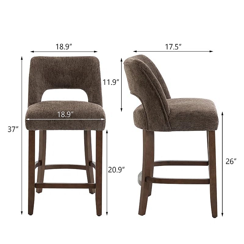 VKNOW Bar Stools Set of 2, 26" Fabric Counter Height Bar Stools, Brown | Modern Upholstered Counter Stools with Rubberwood Legs for Kitchen Island Dining Room Bar - color: Brown, size: Set of 2