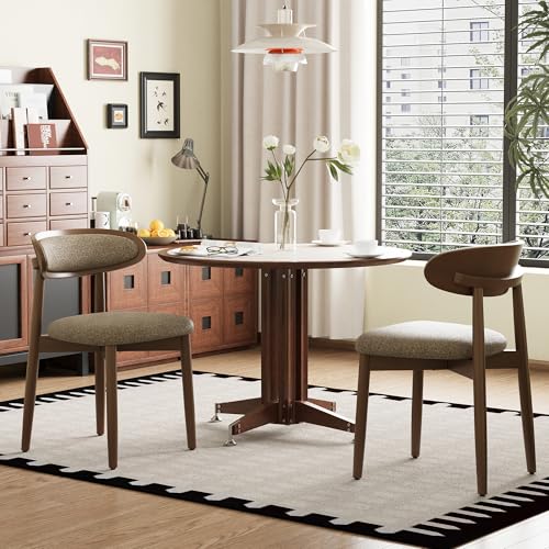 Wooden Dining Chairs Set of 2, Modern Fabric Upholstered Dining Room Chair, Kitchen Side Chairs, Farmhouse Dinner Chair with Curved Back for Kitchen, Camel - color: Camel, size: Set of 2