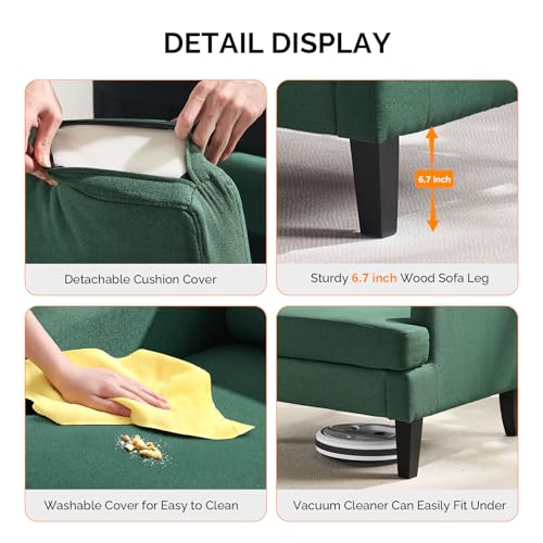 VINGLI Linen Fabric Accent Chair Green, Modern Upholstered Armchair, Comfy Sofa Chair Living Room Bedroom Furniture for Apartment - color: Green