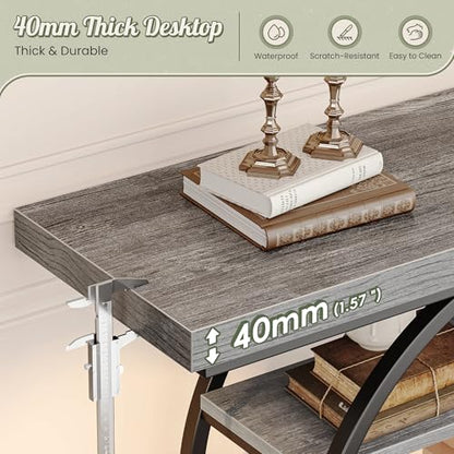 Huuger 41.3 Inch Entryway Table, Console Table with Shelves, Sofa Table | Modern Entrance Table, Console Tables for Entryway, Hallway, Entrance, Foyer, Living Room, O-Shaped Accent Table, Light Grey - color: Light Grey, size: 11.8"D x 41.3"W x 31.5"H
