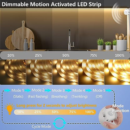 Under Bed Lights Motion Sensor LED Strip Stair Night Lighting Indoor 16.4ft | 3000K Warm White Dimmable Motion Activated LED Strip Lights,Auto On/Off,USB Powered for Bedroom Under Cabinet Kitchen Hallway - size: 16.4ft-One Motion Sensor