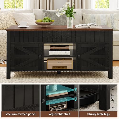 47.3" Lift Top Coffee Table with Storage - Black Coffee Tables for Living Room, Farmhouse Wood Center Table, Large Rectangle Middle Tables with Hidden Compartment & Adjustable Shelf - color: Black