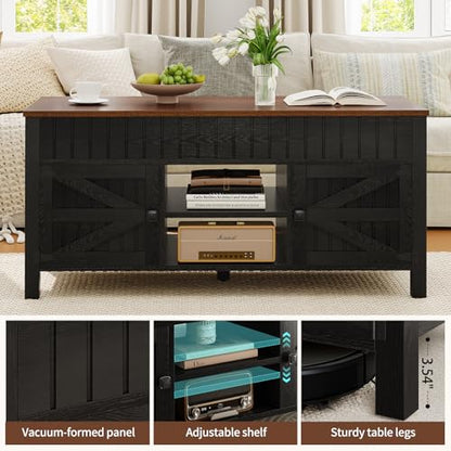 47.3" Lift Top Coffee Table with Storage - Black Coffee Tables for Living Room, Farmhouse Wood Center Table, Large Rectangle Middle Tables with Hidden Compartment & Adjustable Shelf - color: Black