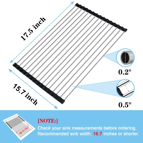 Seropy Roll Up Dish Drying Rack Over The Sink for Kitchen Sink Drying Rack Folding Dish Drainer Mat Rolling Dish Rack Sink Rack Stainless Steel Kitchen Dry Rack Black 17.5x15.7 Inch - color: Black, size: 17.5 x 15.7 in