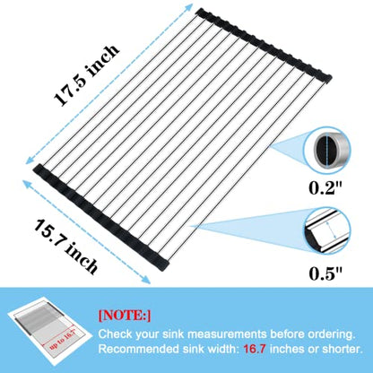Seropy Roll Up Dish Drying Rack Over The Sink for Kitchen Sink Drying Rack Folding Dish Drainer Mat Rolling Dish Rack Sink Rack Stainless Steel Kitchen Dry Rack Black 17.5x15.7 Inch - color: Black, size: 17.5 x 15.7 in