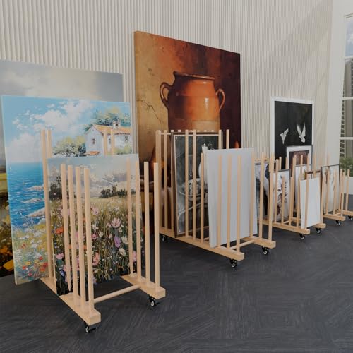 Art Storage Rack on Wheels, Wood Drying Stand for Canvas & Art | Art Supply Organizer, Studio Storage Cart, Craft Drying Rack, Space Saving, Rolling Stand, Gallery Display, Portable Art Rack
