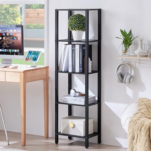 YUFAM 5 Tier Tall Narrow Bookshelf, Skinny Bookcase, Wooden Shelf, Black | 54'' Tall Thin Book Shelf, Skinny Book Shelf for Modern Narrow Industrial Shelf fits Living Room, Office, Bedroom, Kitchen - color: Black, size: 5-Tier