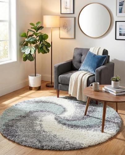 Rugs.com - Soft Touch Shag Rug – 4 Ft Round Sage Green Plush Shag Rug – Modern Abstract Swirl Design, Soft Texture for Bedrooms and Nurseries - color: Sage Green, size: 4' (Round)
