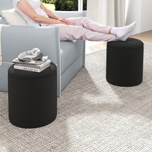 Cmishe Ottoman Poufs with Storage, Soft Upholstered Vanity Stool,Multifunctional Ottomans Coffee Table Padded Seat Foot Rest for Living（Black）