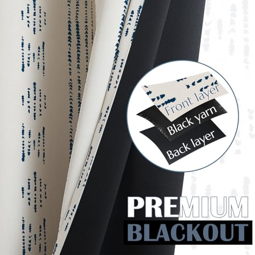 jinchan Boho Blackout Kitchen Tier Curtains, 24 Inch, Blue on Beige | Blue geometric print on warm beige, soft blackout backing, 2 panels, rod pocket, for kitchens, bedrooms, RVs and campers - color: Blackout Backing | Blue on Beige, size: 25"W x 24"L (Pa