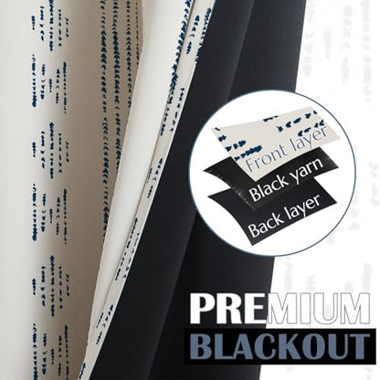 jinchan Boho Blackout Kitchen Tier Curtains, 36 Inch, Blue on Beige | Blue geometric print on warm beige, soft blackout backing, 2 panels, rod pocket, for kitchens, bedrooms, RVs and campers - color: Blackout Backing | Blue on Beige, size: 25"W x 36"L (Pa