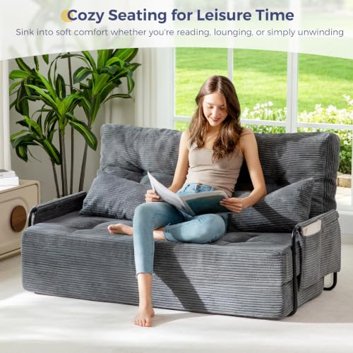 MAXYOYO Adjustable Folding Sofa Bed Couch with 2 Pillows, Dark Grey | Multi-Functional Bean Bag Bed, 5-Position Foldable Lazy Floor Sofa Bed with Armrest, Versatile Floor Seating for Reading - color: Dark Grey