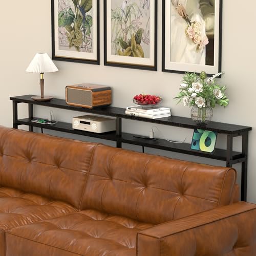 Keelian 78 Inch Double-Layer Narrow Console Sofa Table with 2 Power Outlets &4 AC Plugs&4 USB Ports, 4.9' Extension Cord Included, Behind Couch Table for Living Room/Office Easy Assembly - Black