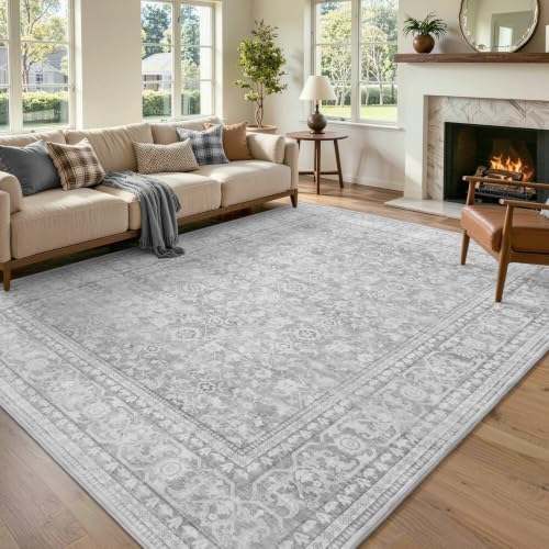 6x9 Ft Large Area Rugs for Living Room, Soft Non-Slip Machine Washable Rug, Vintage Stain Resistant Carpets for Bedroom Nursery Dining Room Home Decor (Grey) - color: F02 Grey, size: 6' x 9' (Rectangular)