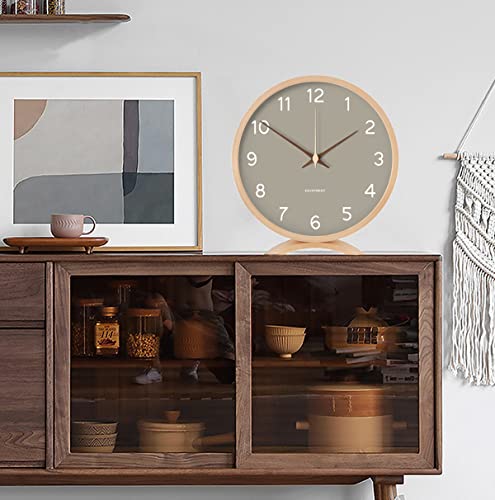 Maxspace Table Clock - 8 Inch Silent Non-Ticking Wooden Timepiece Desk Clock Perfect for Living Room Office Bedroom Decor（Grey）