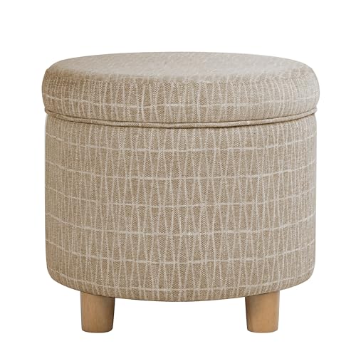 HomePop 19" Round Storage Ottoman - Tan Geometric Pattern - color: Tan Geometric Pattern