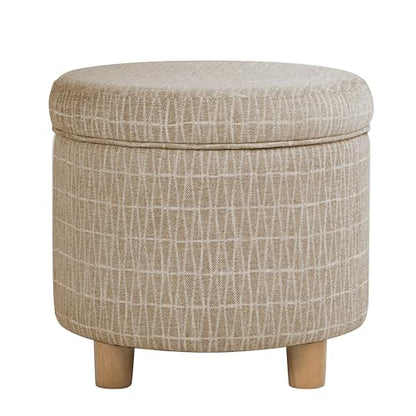 HomePop 19" Round Storage Ottoman - Tan Geometric Pattern - color: Tan Geometric Pattern