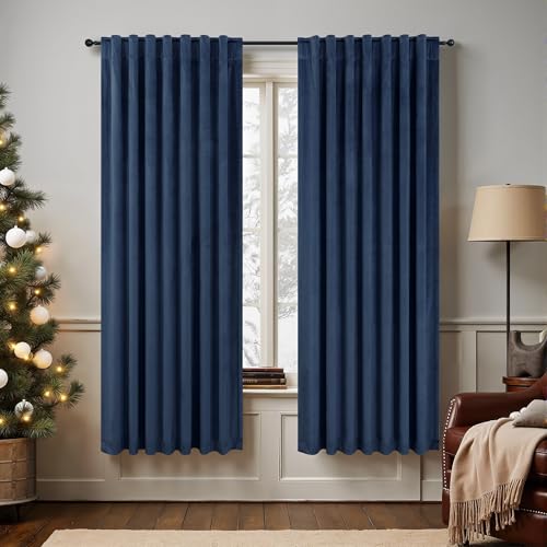 Navy Blue Velvet Curtains 72 Inch Long 2 Panels Moody Vira Thermal Insulated Room Darkening Window Shades Soundproof Dark Out Curtain for Living Room Dining Office Kids Children Boys Bedroom 72 Length - color: Navy Blue, size: 52"W x 72"L (Pack of 2)
