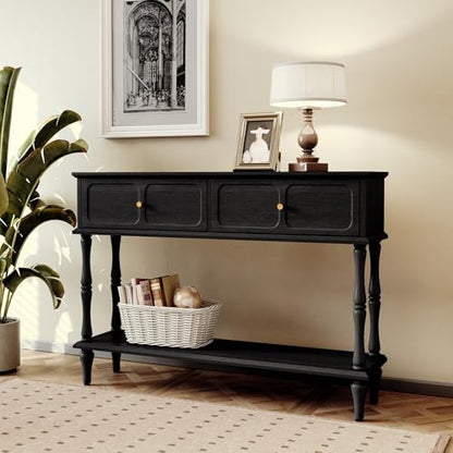 ARTPOWER 47" Mid-Century Console Table, 2 Drawers and Open Shelf, Black | Entryway Table with Storage, Narrow Behind Couch Table for Living Room, Foyer, Hallway - color: Black