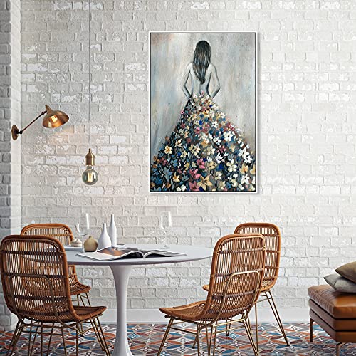 Oliver Gal Girl with Flower Thoughts Canvas Print Wall Art for Living Room, Bedroom, and Bathroom, 24" x 36", White Floater Frame - color: White Floater Frame, size: 36"L x 24"W
