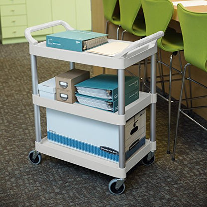 Rubbermaid Commercial Products Plastic Utility Service Cart with Wheels, White, 200 lbs Capacity, for Foodservice/Restaurant/Cleaning/Warehouse/Garage - color: White