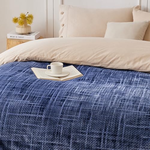 COOVA Fleece Bed Blanket Twin Size, Super Soft and Cozy 3D Jacquard Warm Blankets, Lightweight and Fuzzy Throw for Couch, Sofa, Chair, Giftable (Navy Blue, 60"x80") - color: Graphite Navy Blue, size: 60"x80"
