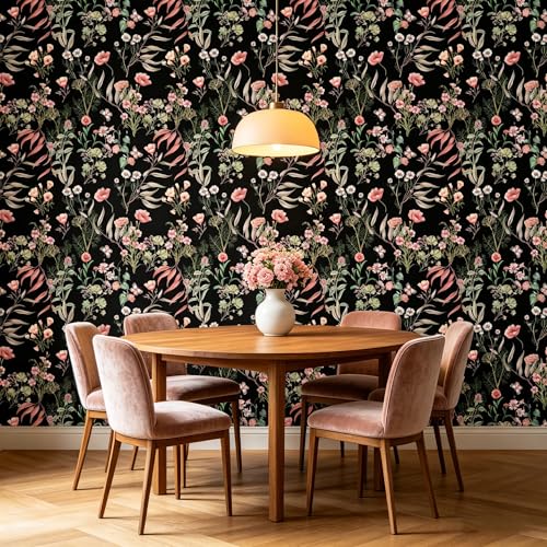 Black Flowers Peel and Stick self Adhesive Wallpaper Floral - 128''x32'' - color: X16, size: 128"x32"