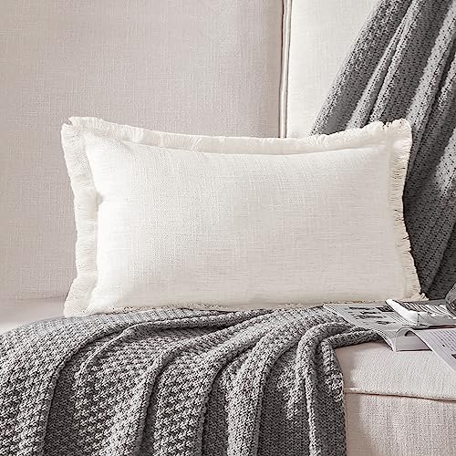 ATLINIA Decor Throw Pillow Cover - 12x20 Inch Linen Lumbar Pillow Cover Decorative Farmhouse Boho Fringe Cushion Cover for Couch Sofa Bed Outdoor Cream - color: Cream, size: 20" x 12" (Pack of 1)