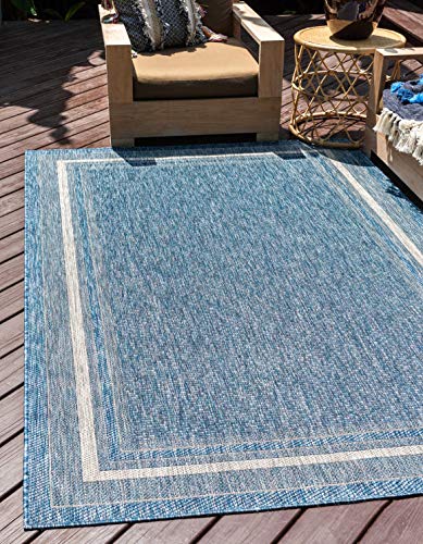 Unique Loom Outdoor Border Collection 부분 러그 - 부드러운 테두리 (122.4cm x 182.4cm 직사각형, 블루/아이보리) - color: 블루/아이보리, size: 4'1" x 6'1" (Rectangular)