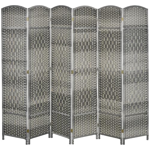 Folding Room Divider, 6Ft Tall Privacy Screen, Hand-Woven Wicker Style Freestanding Wall Partition for Home Office Bedroom, No Assembly Required - color: Mixed Gray, size: 6 Panel