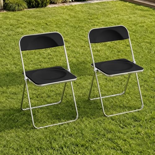 JPBSTO 2 Pack Black Plastic Folding Chairs - Executive Pair Stackable for Office Lounge, Conference, VIP Area (300lb Capacity) - color: Black, size: 2-Pack
