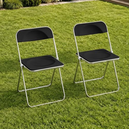 JPBSTO 2 Pack Black Plastic Folding Chairs - Executive Pair Stackable for Office Lounge, Conference, VIP Area (300lb Capacity) - color: Black, size: 2-Pack
