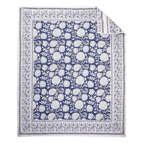 Levtex Home - Adare Denim Quilted Throw - (50x60in.) - Floral - Blue White - Reversible - Cotton - color: Denim