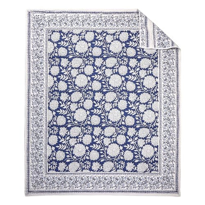 Levtex Home - Adare Denim Quilted Throw - (50x60in.) - Floral - Blue White - Reversible - Cotton - color: Denim