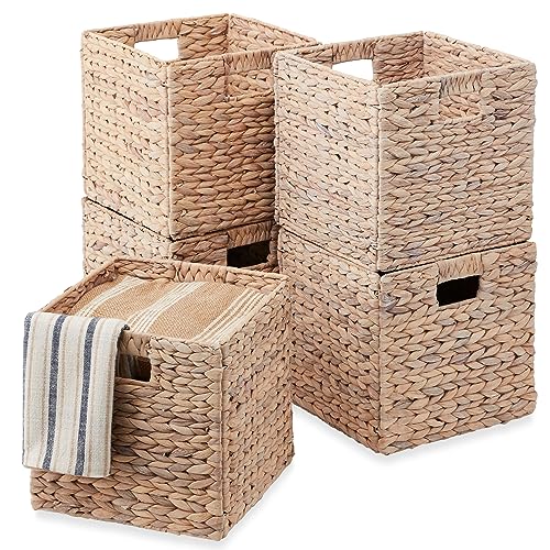 Best Choice Products 12x12in Pack of 5 Cube Storage Baskets, Water Hyacinth Multipurpose Collapsible Organizers, Handwoven Laundry Totes for Laundry, Living Room, Kids Room & Nursery - White - color: White, size: 12x12in
