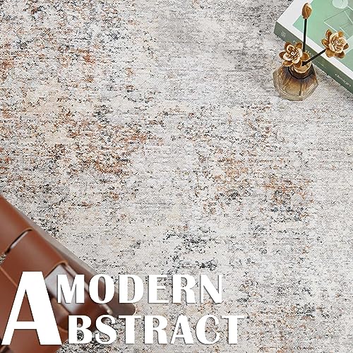 jinchan 3x5 Modern Abstract Washable Non-Slip Accent Area Rug - color: Distressed Taupe, size: 3' x 5' (Rectangular)