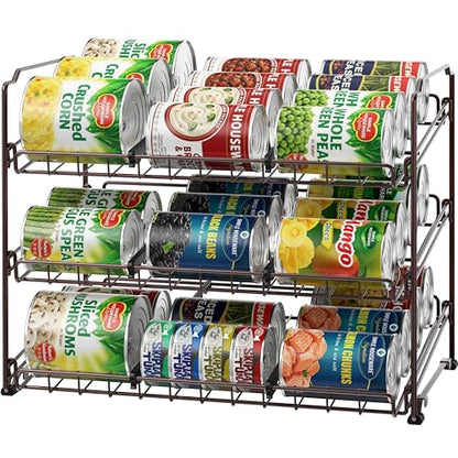 Simple Houseware 3-Tier Stackable Can Organizer Rack Hold 36 Cans, Bronze | Can Food Storage Dispenser for Pantry/Cabinet, Adjustable Dividers – 11.5" D x 17" W x 13.75" H - color: Bronze